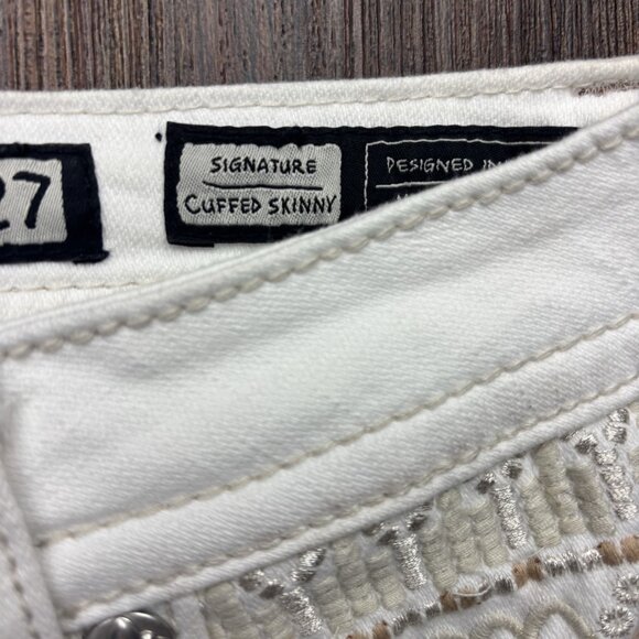 Miss Me Cuffed Skinny Jeans Embellished White Women’s Size 27 - Picture 6 of 13